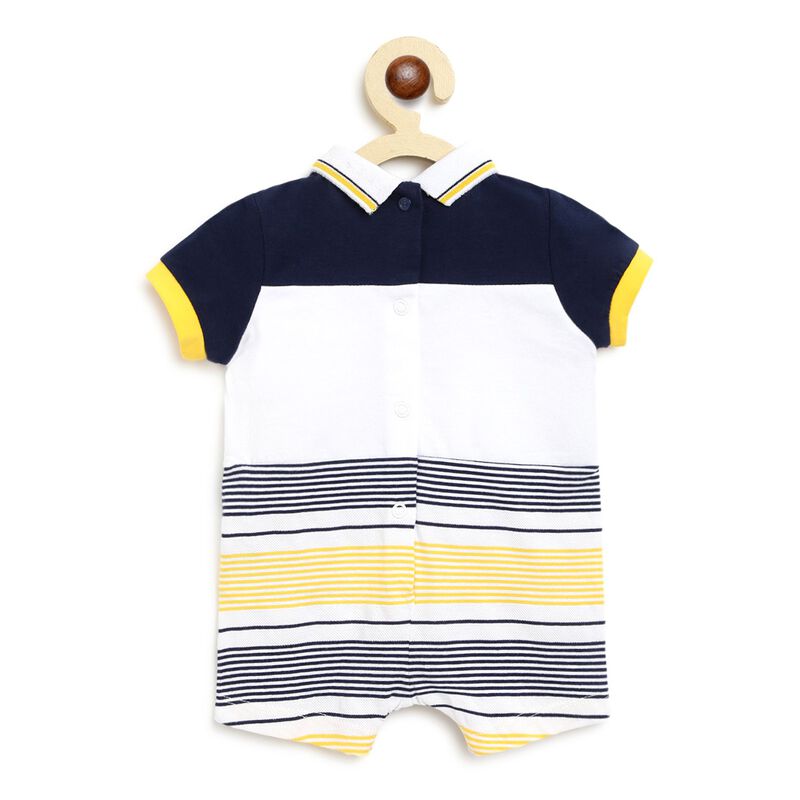 Boys White & Blue Printed Short Sleeve Romper image number 1